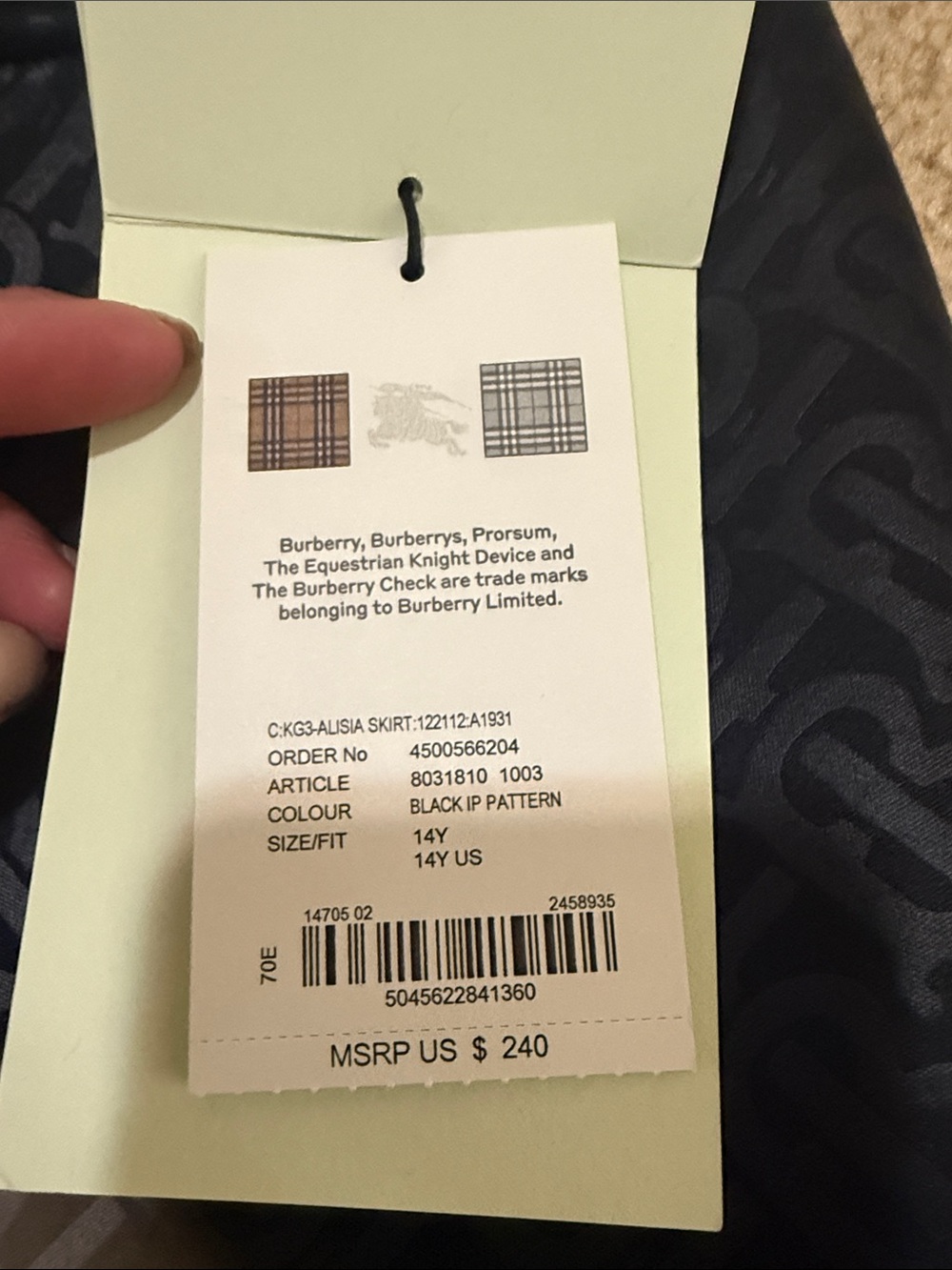 New! Burberry Balck Monogram Ruffled Hem Skirt with Striped Waistband - 14y - Picture 2 of 5